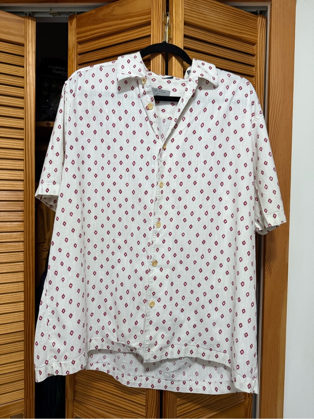 Ted Baker London Gingon Short-Sleeve Button-Down Shirt white w Red Diamond Print